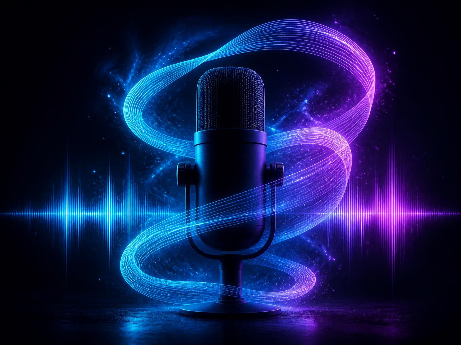 Neon audio waveform representing AI voice transformation